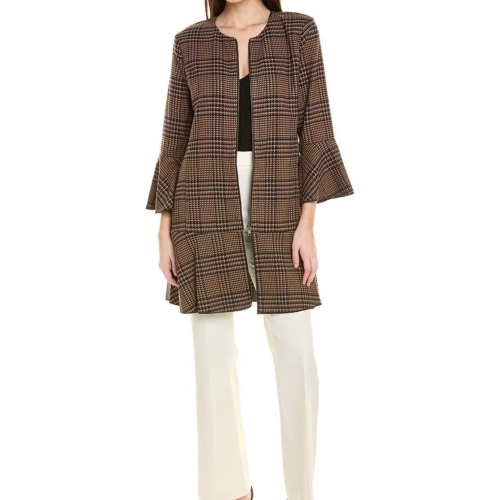 Cabi Womens Flounce Hem Classic Tartan Longline Full 2 Way Zip Jacket Size S